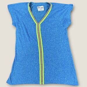 Pitusa Kids Blue Burnout Cotton Inca Sundress Size 8 Years Neon Yellow Trim